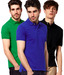 Loveusale Black-Royal-Green Cotton Pack of 3 Collar T Shirt