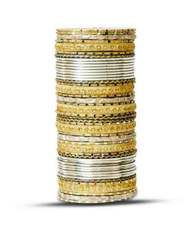 Aadya Set Of Silver & Golden Lac Bangles
