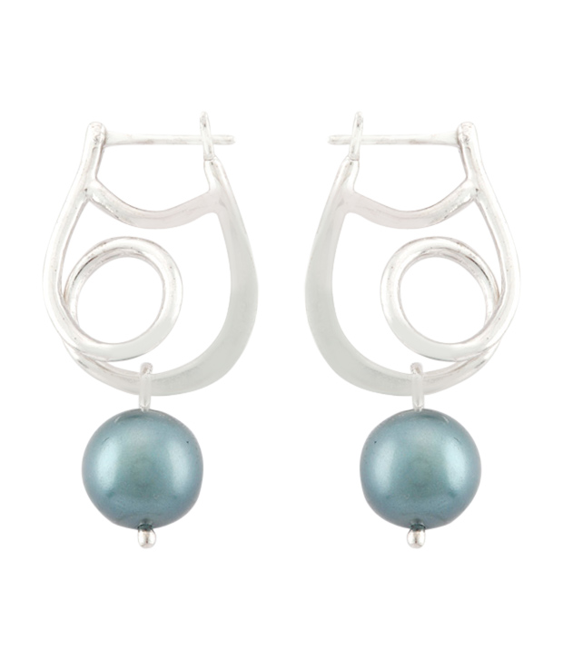 Chitih Modish Grey Pearl & Silver Earrings
