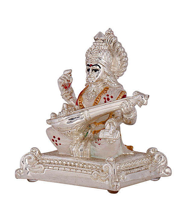 Shanti Goddess Saraswati Silver Coated Idol