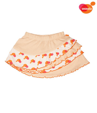 Unamia Cream & Orange Designer Skirt For Kids