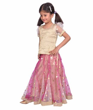 Kilkari Golden & Pink Ghagra Choli For Kids