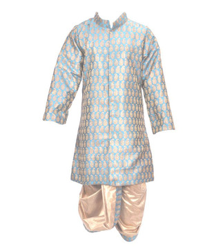 Kilkari Turquoise Brocade Sherwani & Shimmer Dhoti For Kids
