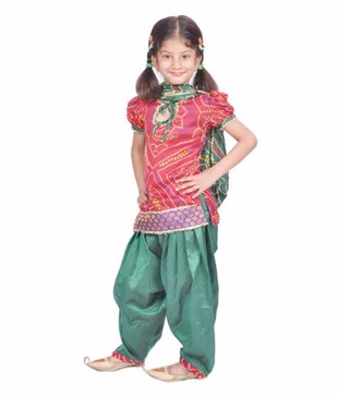 Kilkari Red & Green Salwar Suit For Kids