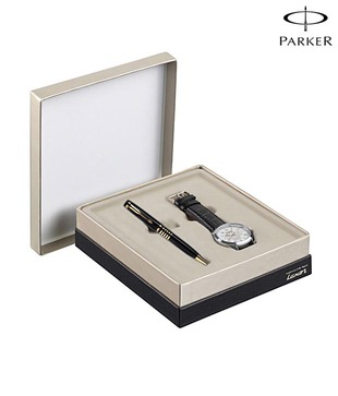 Parker Ellipse Black GT Ball Pen + Round Dial Watch Free