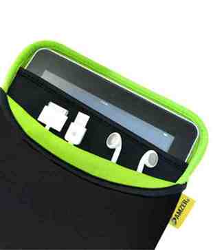 Amzer 90808 Neoprene Sleeve 7.5 Inches Case Cover with Pocket Matt Black/ Leaf Green