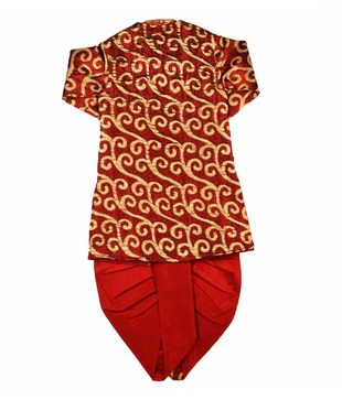 Raja Sahab Red & Golden Traditional Set For Kids