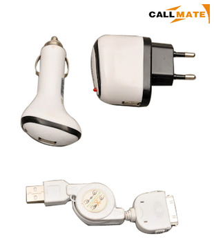 Callmate 3-in-1 USB Travel charger for I Phone 3G -4G Combo Pack