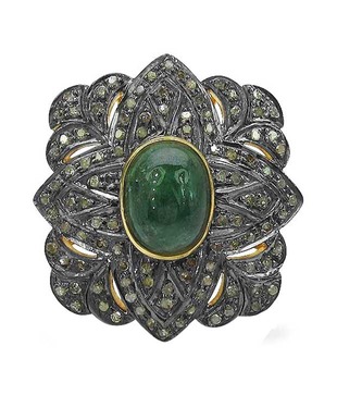 Indian Touch Lavish Genuine Emerald & Diamond Silver Ring with Free Rakhi