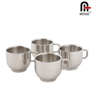 Mosaic Contemporary Stainless Steel Tea Cup Set