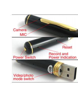 Black Gold Pen with High Quality Video Camera + Built-in 4GB USB Pen Drive + Free Parker Ball Pen