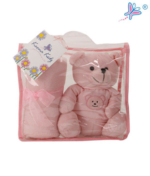 Keona Kidz Cute Pink Baby Blanket & Teddy Set