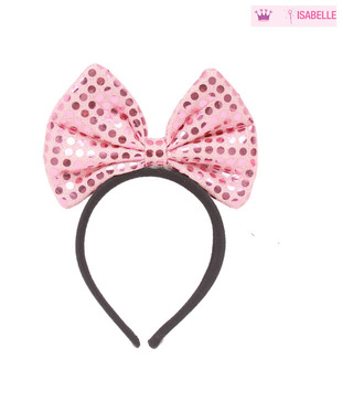 Isabelle Pink Sequined Bow Hairband  For Kids