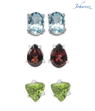 Johareez Peridot, Garnet & Topaz Silver Earrings Combo