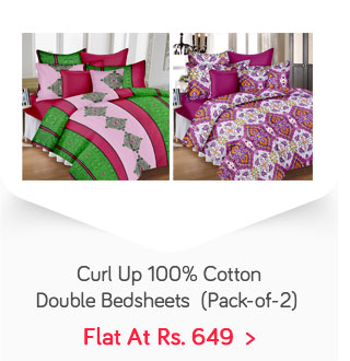 Curl Up Pack of 2 100% Cotton Double Bedsheets - Flat Rs.649