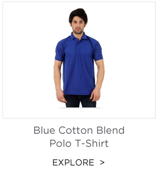 "Finix Blue Cotton Blend Polo T Shirt    "