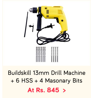 Buildskill 13mm Impact Drill Machine +6 HSS+ 4 Masonary Bits