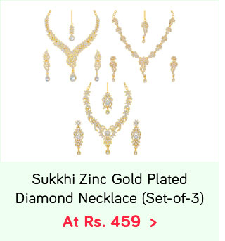 Sukkhi Zinc Gold Plated Australian Diamond Studded Necklace - Set of 3