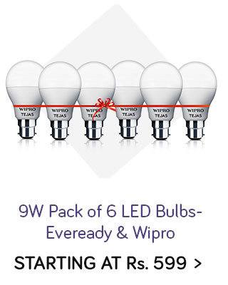 9W Pack of 6 LED Bulbs | Eveready & Wipro | Starting Rs. 599