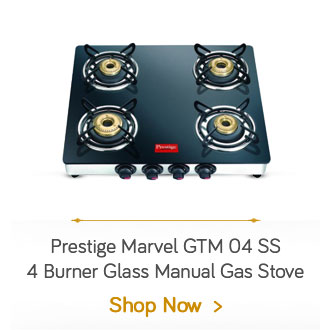Prestige Marvel GTM 04 SS 4 Burner Glass Manual Gas Stove