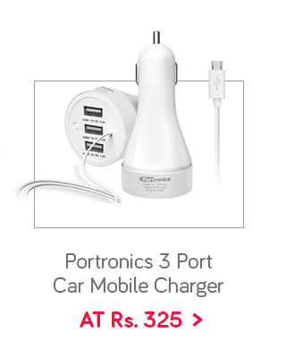 Portronics 3 Port Car Mobile Charger with 1m cable