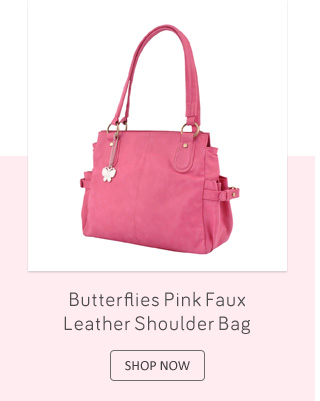 Butterflies Pink Faux Leather Shoulder Bag