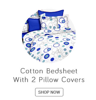 Vintana Blue & White Cotton Queen Bedsheet With 2 Pillow Covers