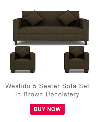 Westido 5 Seater Sofa Set in Brown Upholstery with Cushions