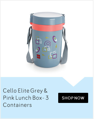 Cello Elite Grey & Pink Lunch Box- 3 Containers