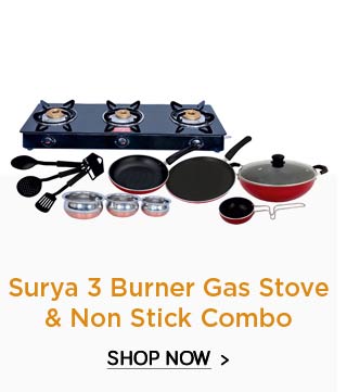 Surya 3 Burner Gas Stove & Non Stick Combo