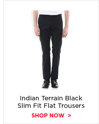Indian Terrain Black Slim Fit Flat Trousers
