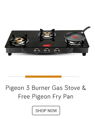 Pigeon 3 Burner Brass Glass Gas Stove + Free Pigeon Tawa/Fry Pan worth Rs.745