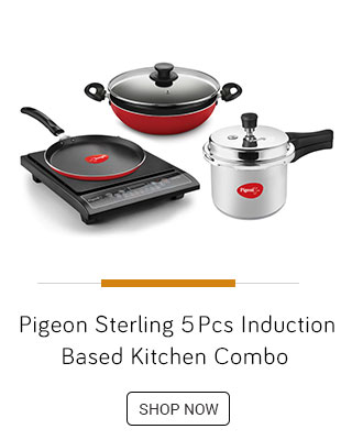 Pigeon Sterling 5 Pc Induction Based Kitchen Combo ( 1 Induction Cooktop+3 Ltr Pressure Cooker+ 3 mm -Heavy Kadhai with Lid 200 mm+ 