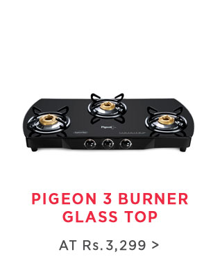 Pigeon Brass Black 3 Burner Glass Top - Flat Rs. 3299