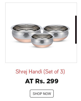 Shrej - Cook & Serve Copper Bottom Handi Set of 3 (1800ml, 1300ml, 900ml)