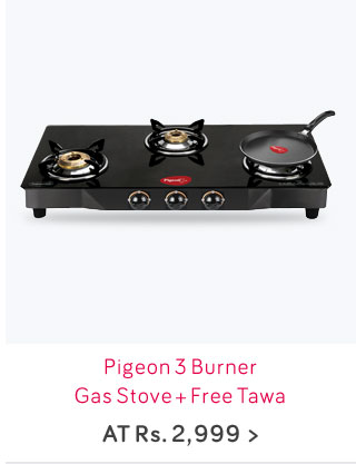 Pigeon 3 Burner Gas Stove + Free Tawa