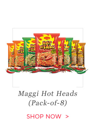 "Maggi Hot Heads Combo of Peri Peri, Barbeque Pepper, Chilli Chicken, Green Chilli Noodles 71g (Pack of 8) 2 Each    "