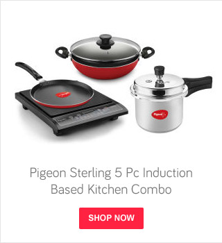 Pigeon Sterling 5 Pc Induction Based Kitchen Combo ( 1 Induction Cooktop+3 Ltr Pressure Cooker+ 3 mm -Heavy Kadhai with Lid 200 mm+ 3 mm Heavy 250 mm Tawa )
