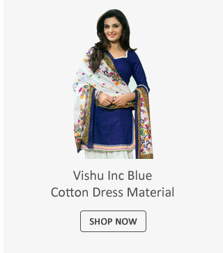 Vishu Inc Blue Cotton Straight Semi Stitched Dress Material