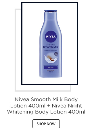Nivea Smooth Milk Body Lotion 400ml + Nivea Night Whitening Body Lotion 400ml  