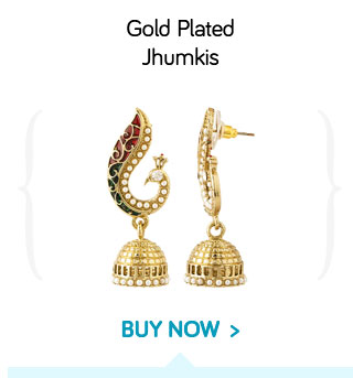 Voylla Alloy Gold Plated Pearl Golden Peacock Inspired Jhumkis