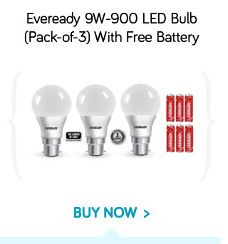 Eveready 9W-900 Lumens 6500K Pack of 3 LED Bulb With Free Battery