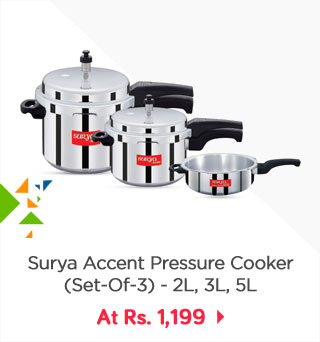 Surya Accent Aluminium Pressure Cooker (Set Of 3) - 2L, 3L, 5L